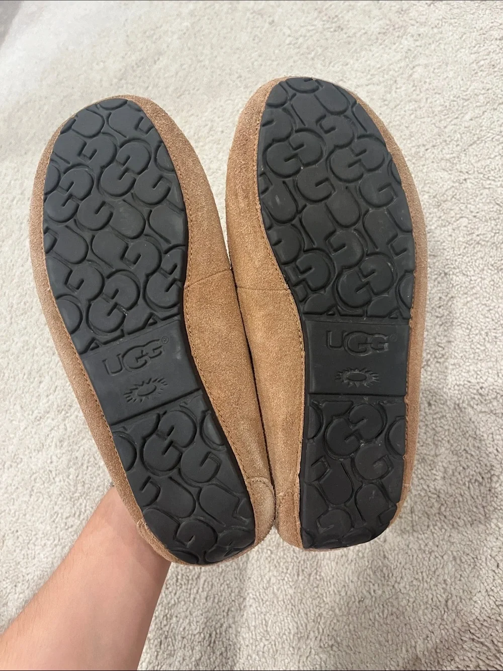 UGG Chestnut Suede Shearling-lined Moccasin Slippers
